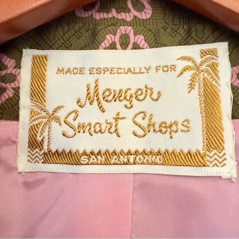Vintage 1970s Alper Schwartz Pink & Olive Geometric Tie-Neck Dress Mod Retro Mid